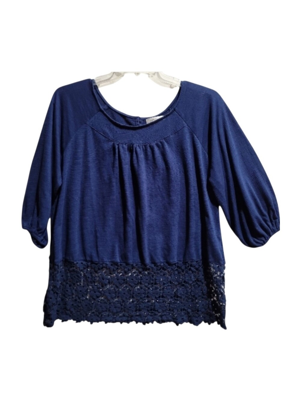 Elegant Navy Blue Women's Top romantic crochet floral coquette cottagecore